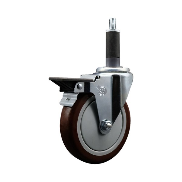 5'' Maroon Poly Swivel 1'' Expanding Stem Caster with Brake